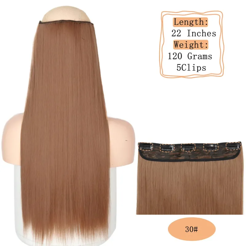 Synthetic 5 Clips Long Water Wave Clip In Hair Extensions Heat Resistant 22Inch One Piece Black Brown Hairpiece For Women — image 26