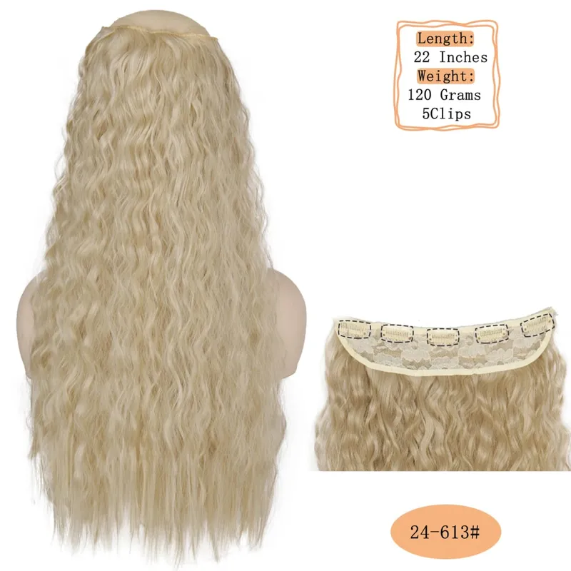 Synthetic 5 Clips Long Water Wave Clip In Hair Extensions Heat Resistant 22Inch One Piece Black Brown Hairpiece For Women — image 18