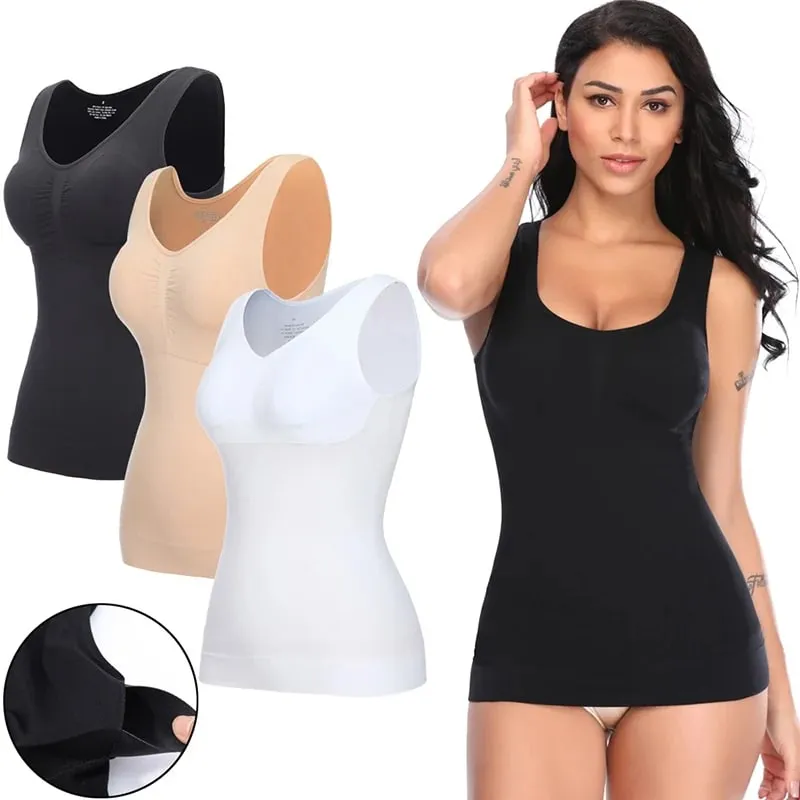 Regatas femininas com sutiã embutido prateleira sutiã casual alça larga camisola básica sem mangas modelador superior com sutiã removível — image 2