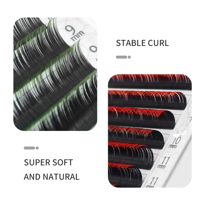 12Rows Ombre Gradient Red Green Blue Purple Color Eyelash Extension Individual Faux Mink False Eye Lashes Makeup
