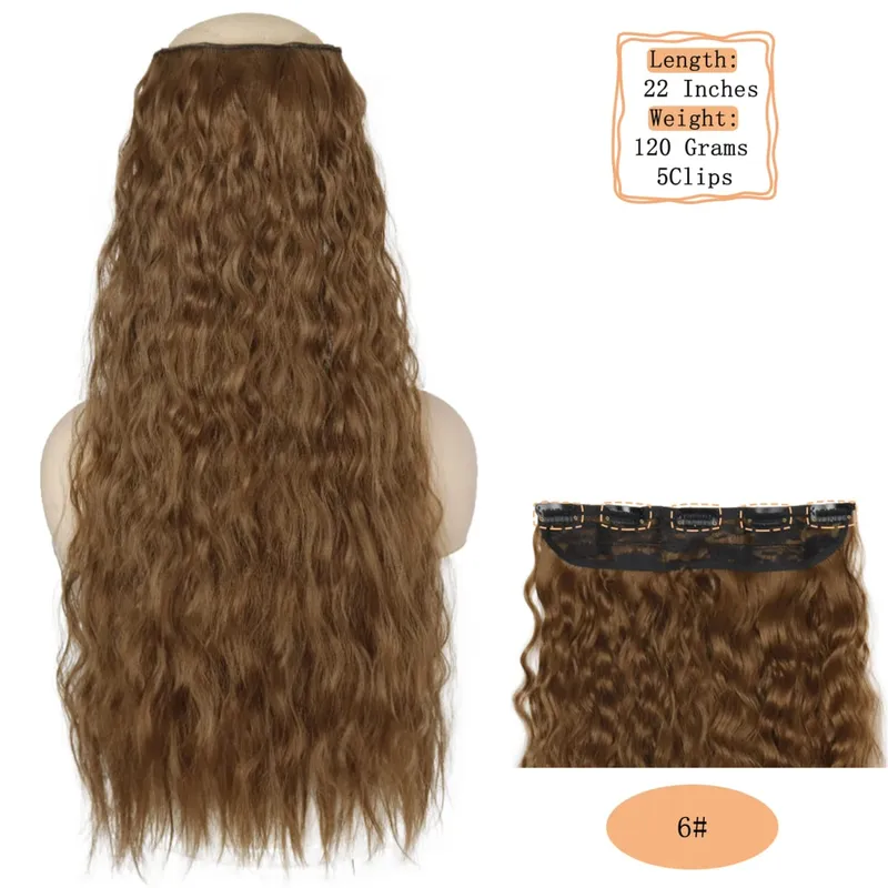 Synthetic 5 Clips Long Water Wave Clip In Hair Extensions Heat Resistant 22Inch One Piece Black Brown Hairpiece For Women — image 12