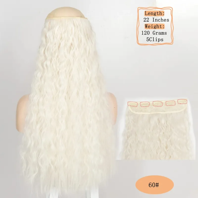 Synthetic 5 Clips Long Water Wave Clip In Hair Extensions Heat Resistant 22Inch One Piece Black Brown Hairpiece For Women — image 25