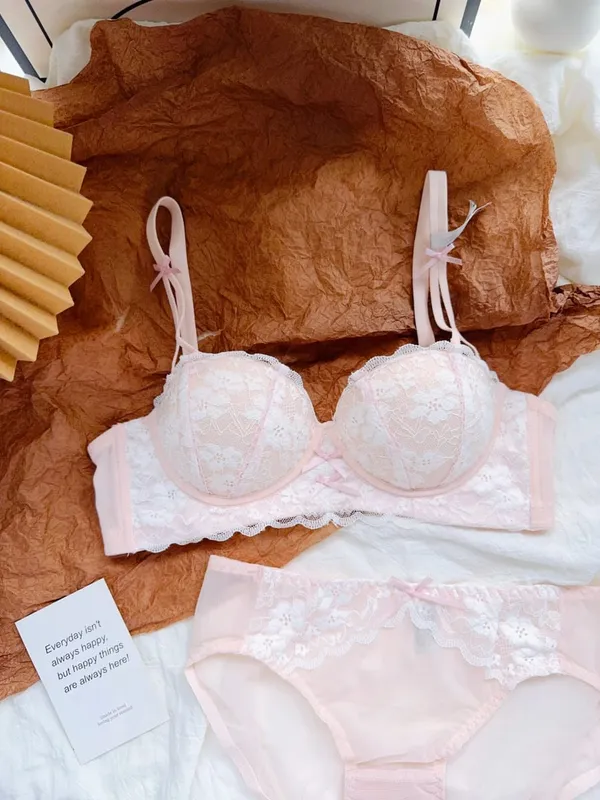 Sweet French Lace Women Bra Set Wire Free Push Up Lingerie Top Side Support Anti Sag Brassiere Panty Suit For Small Bust 32‑38 — image 11