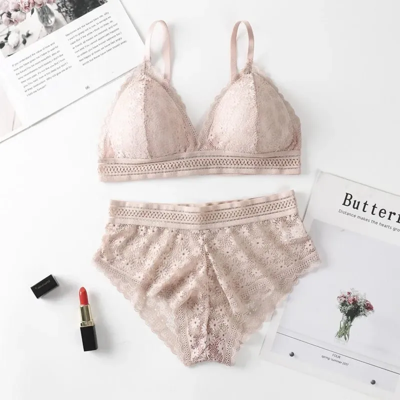 Lace Back Women Bra Set Without Steel Rims French Triangular Cup Comfortable Chest Covering Stretchable Skin Friendly Underwear — image 10
