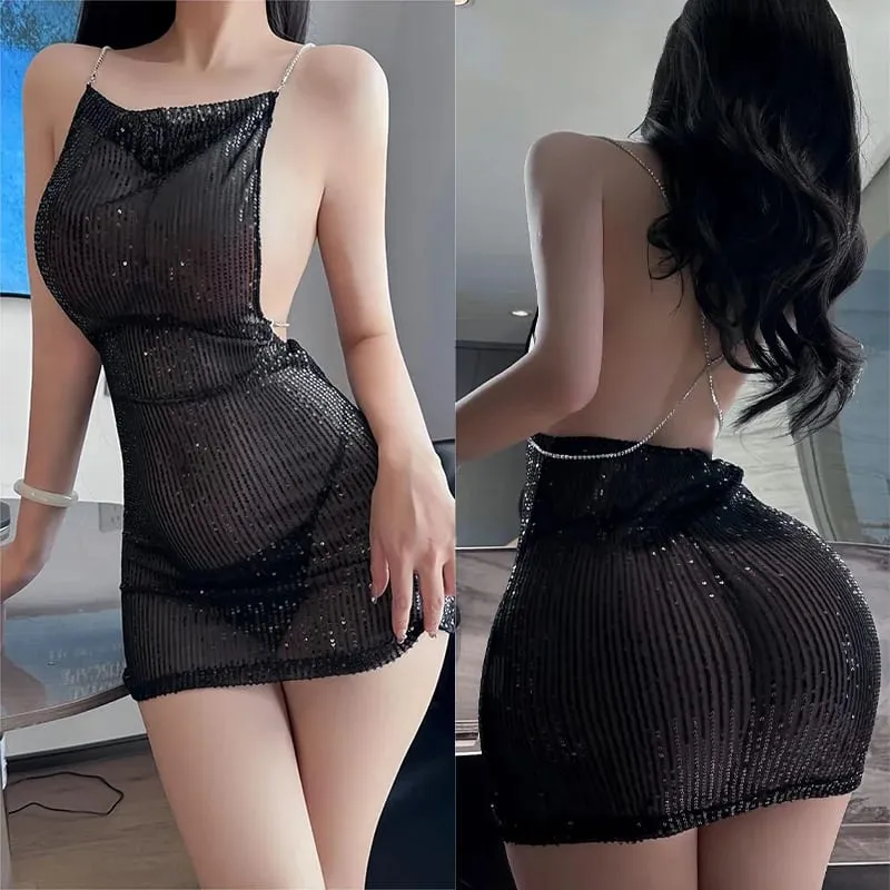Klänning Tight hängslen höftkramar kort kjol paljetter damkläder Festklänningar kvinna sexig tjej latex damkläder xxx — image 3