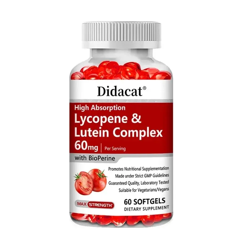 Lycopene + Lutein Complex 60mg with Bioperine Dietary Supplement for Prostate Heart & Eyes Health Antioxidant Non-GMO