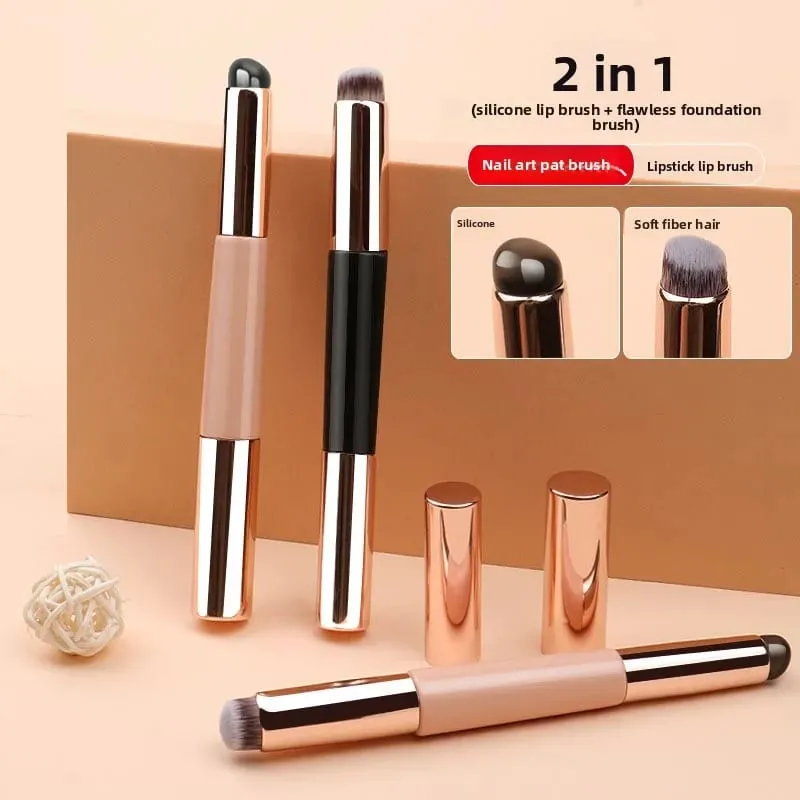 2-in-1 Dual-End Silicone Lip Brush Concealer Brush with Cap Portable Round Head Multi-Function Lipstick Makeup Brush Beauty Tool — image 2