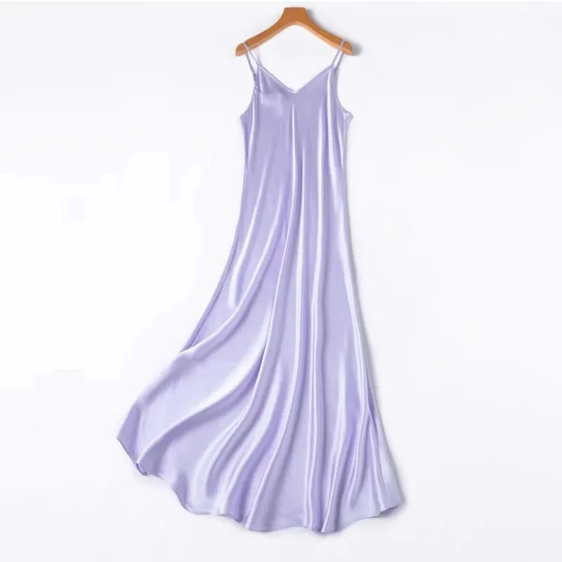 2026 Pambabaeng Fashion Bagong 21MM 100% Natural Mulberry Silk Plain Satin Extended French Sexy Adjustable Shoulder Strap Solid Dress — image 18