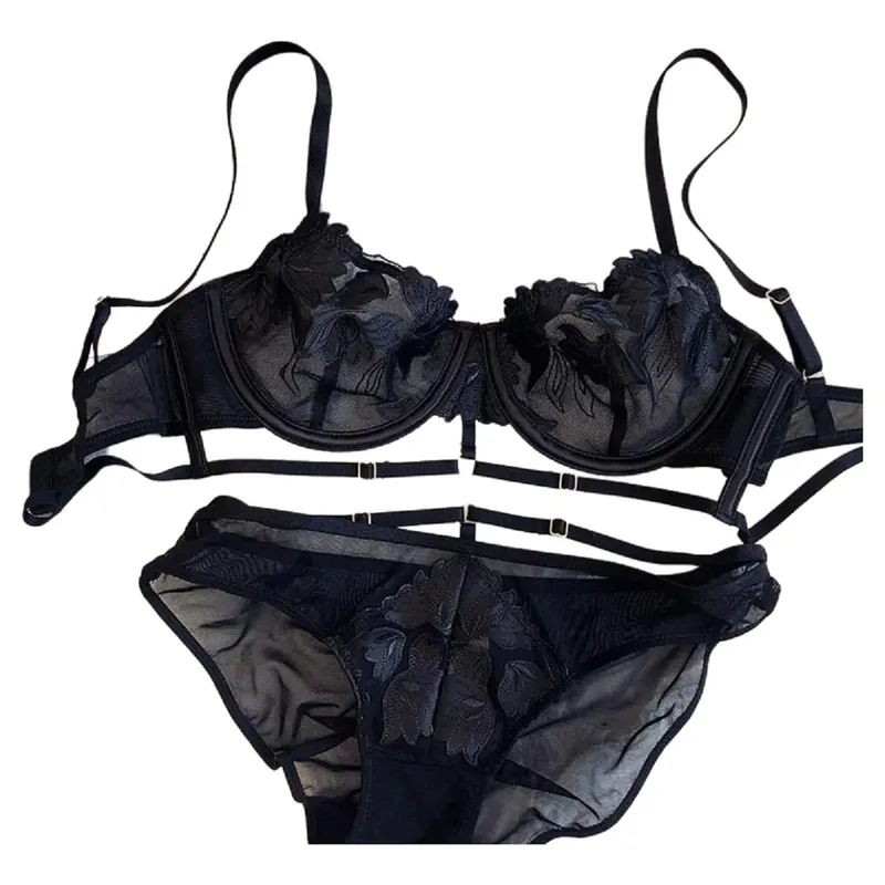 Sexy Lace Women Bra Push Up Underwear Brassiere and Panties Set Female Comfortable Lightweight Bow Semi Transparent Lingerie — image 7