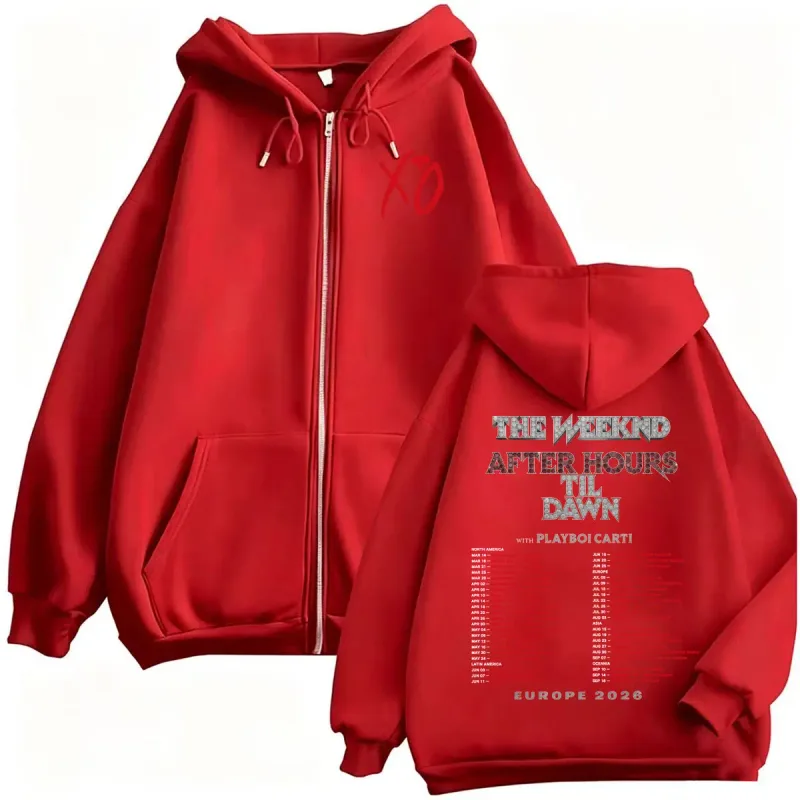 The Weeknd After Hours Til Dawn 2026 Europe Tour Zip Up Hoodies Men Women Fashion 90s Casual Long Sleeve Sweatshirt Jacket Coats