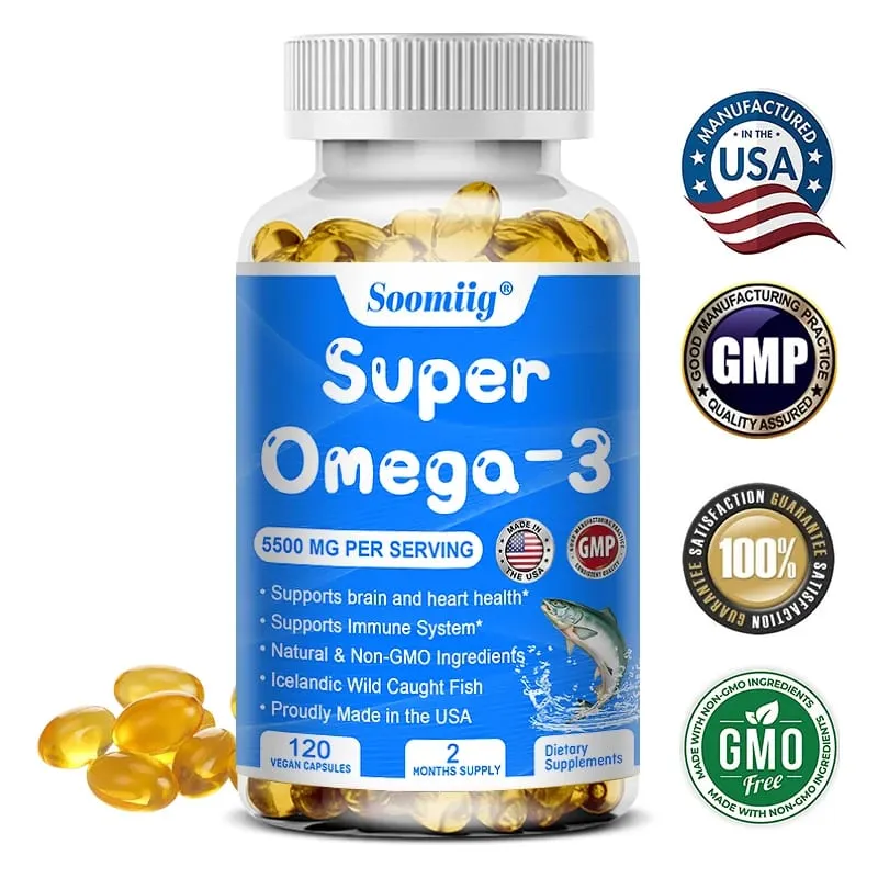 Vildfanget Super Strength Omega 3 Fiskeolie 120 Softgels 5500mg High EPA 1200mg DHA 900mg Ikke-GMO Glutenfrit kosttilskud — image 1