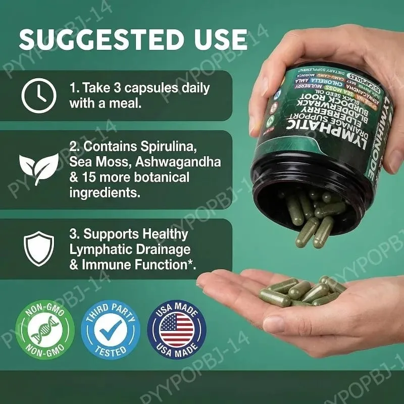 Organic Lymphatic Drainage Supplements with Elderberry Burdock Root Chlorella & Ashwagandha 90 Count Daily Wellness — image 6