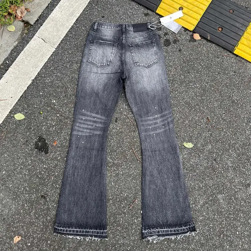 Heavy water Washed Retro Blue Ink Splatter Micro Flare Denim Pants Mens and Womens Straight Baggy Jeans Trousers Boot Cut — image 3