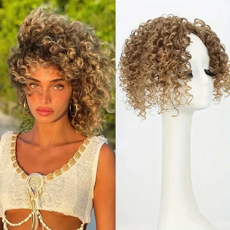 8inch Fluffy Natural Afro Kinky Curly Short Hair Toppers Hairpieces Clip-on Synthetic Hair Pieces for Women with Thinning Hair — image 9