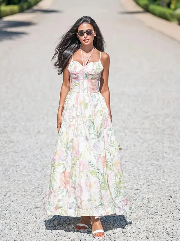 Floral Print Women 's Maxi Dress Spaghetti Strap Corset A Line Long Dresses Female 2026 Summer Fashion Vacation Woman Vestidos — image 6