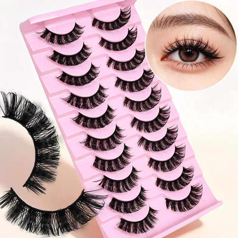 10 Pairs DD Curl Lashes Fluffy Volume Faux Mink False Eyelashes Dramatic Messy Fake Lashes Reusable For Women Eye Makeup