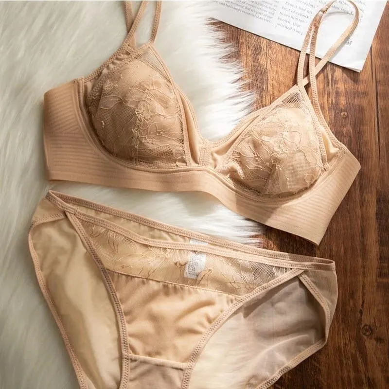 Bestseller French Lace Wireless Bra Set Lightweight Summer Sexy Pure Desire Triangle Cup Ladies Intimates — image 5