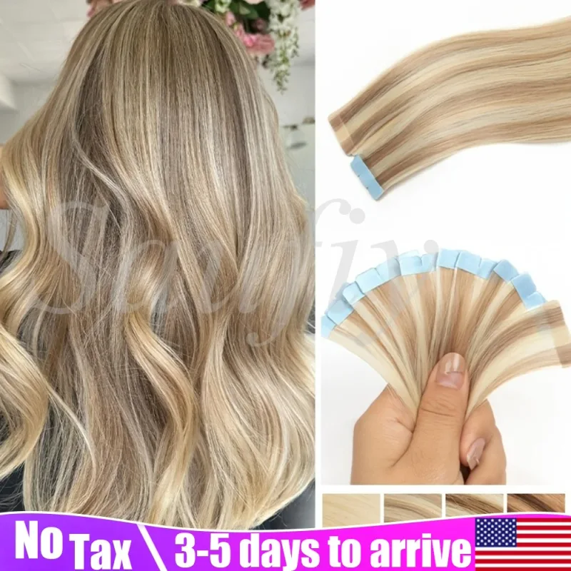 Mini fita loira balayge de 12 a 20 polegadas em extensões de cabelo humano, fita dupla face invisível sem costura em extensões de cabelo — image 1