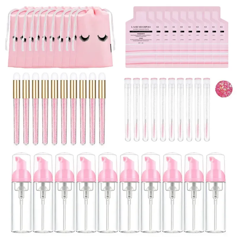 60ml 리필 가능 누출 방지 빈 폼 펌프 병 속눈썹 연장 샴푸 키트 래쉬 빗 튜브 청소 브러시 EVA 보관 가방 — image 3