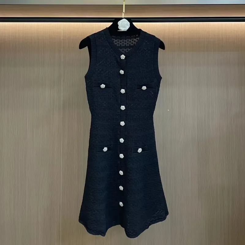 New Summer Women's Sleeveless Knit Dress Elegant Sweet Pink Casual Party Mini Short Dresses Female Knitwears with Buttons — image 5