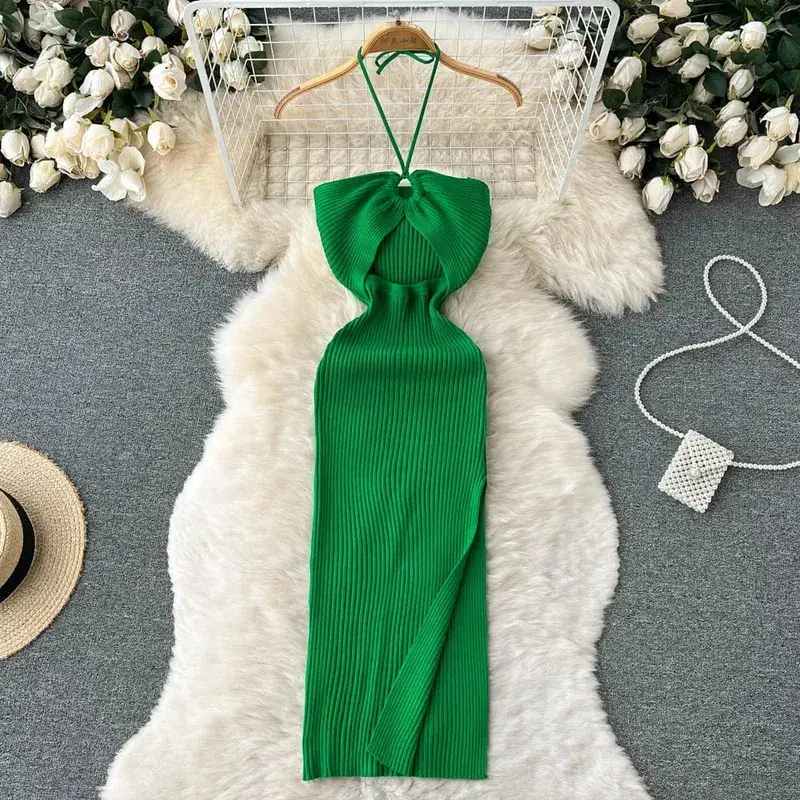 Yuoomuoo chique moda sexy pacote quadris divisão malha vestido de verão 2025 feminino magro elástico bodycon vestido de festa streetwear outfit — image 12