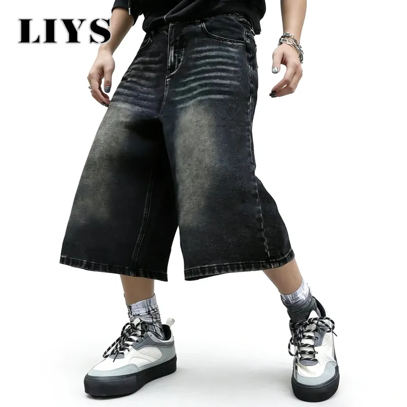 American Retro Classic Black Ultra Baggy Wide Leg Men's Denim Shorts Spring Summer Casual Oversized Jeans Men's Clothes — image 6