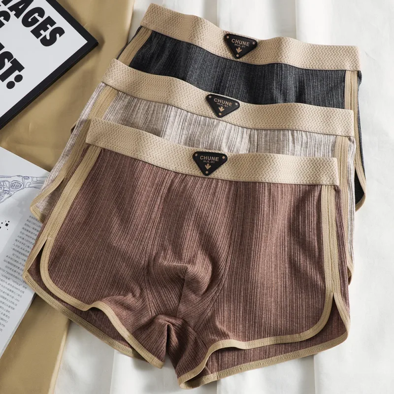 3PCS/Pack 100% Cotton Solid Striped Panties na Panlalaki Para sa 40-100kg Breathable Mesh Crotch Underpants High Elastic Waistband Boxer — image 21