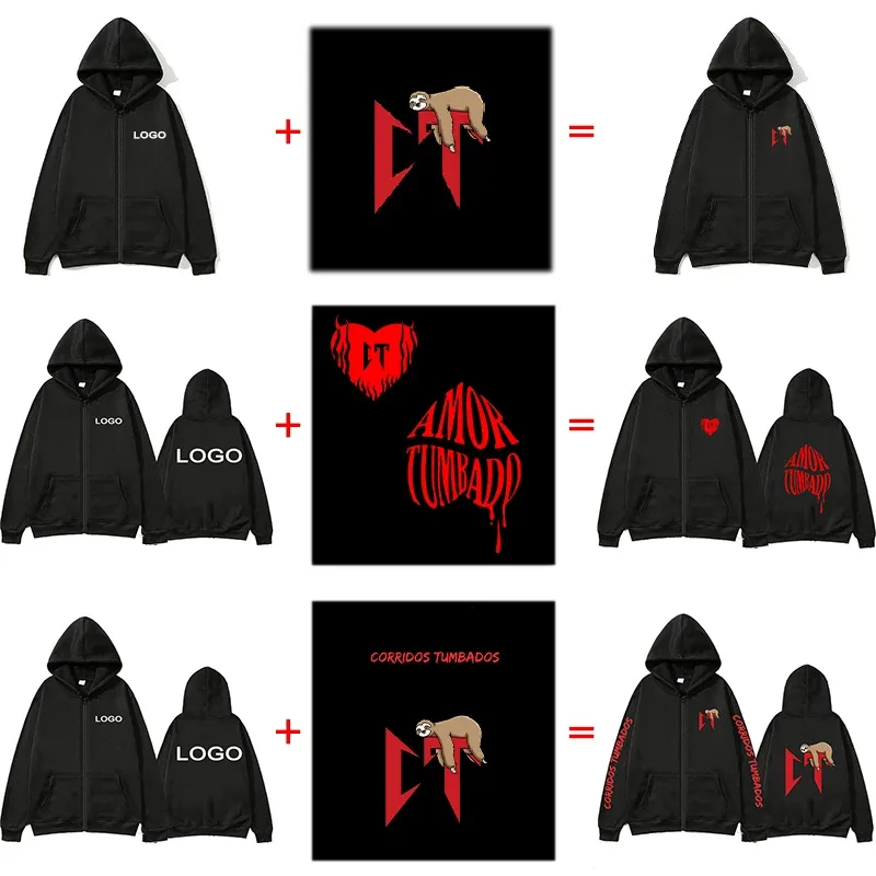 Moletons femininos estampados personalizados com zíper para cima com capuz roupas soltas casuais moda manga comprida com capuz personalidade pulôver — image 6