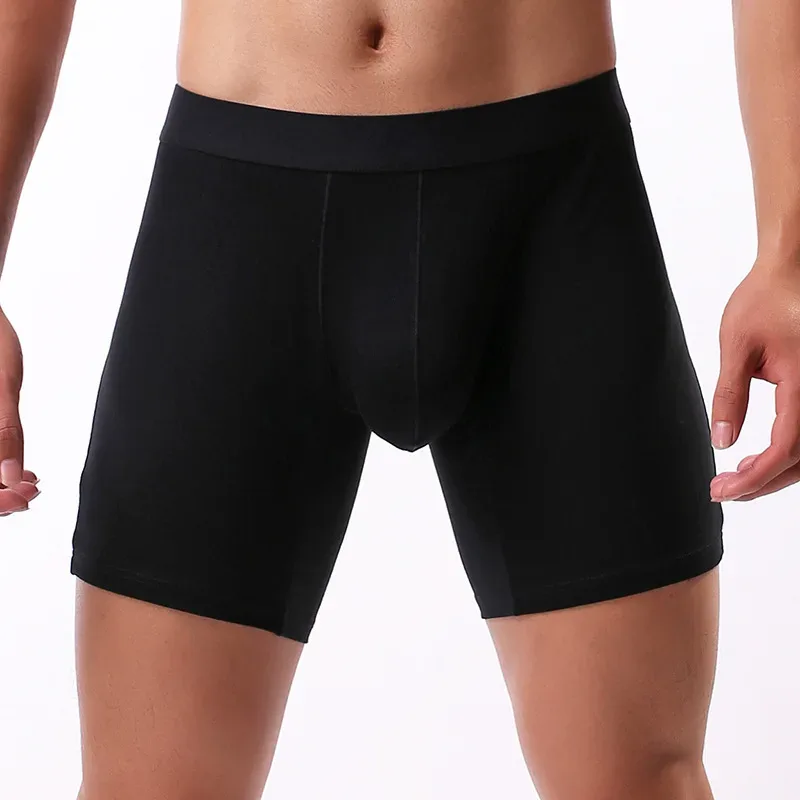 Boxers masculinos casuais esportes estendidos algodão roupa interior resistente ao desgaste troncos u convexo bolsa cuecas boxershorts lingerie — image 4