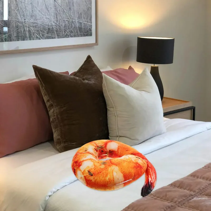Cute Cooked Shrimp Pillow Soft Huggable Neck Rest Cushion Unique Kitchen Decor Prop Simulation Food Pillow Lifelike Shrimp — image 4
