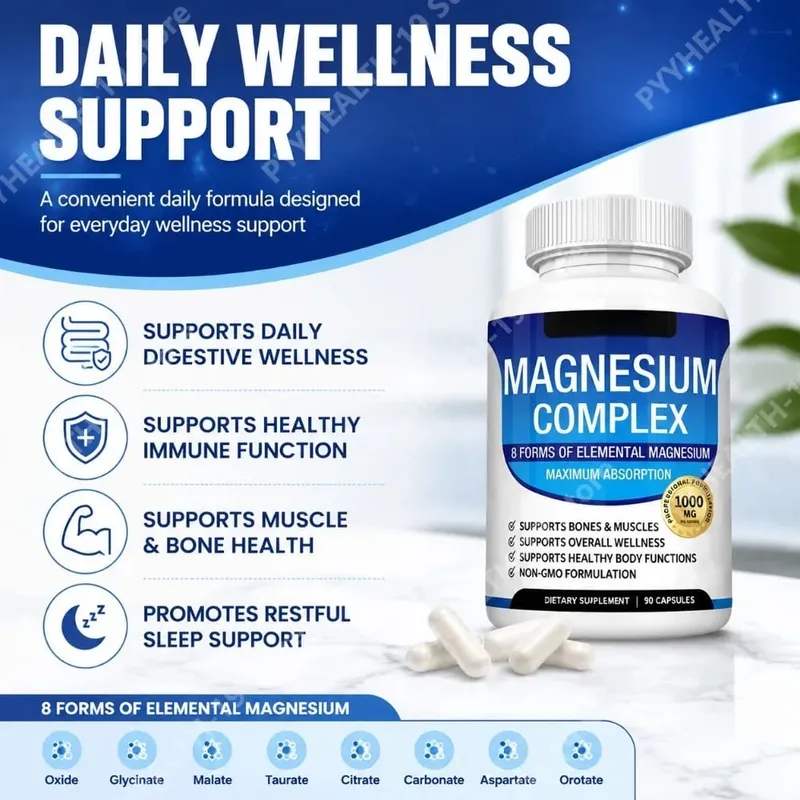 Magnesium Complex Kapsler 8 Former 1000mg Oxid Glycinate Malat Til Søvn Knogle Muskel & Wellness Support Voksen 90 Count — image 2