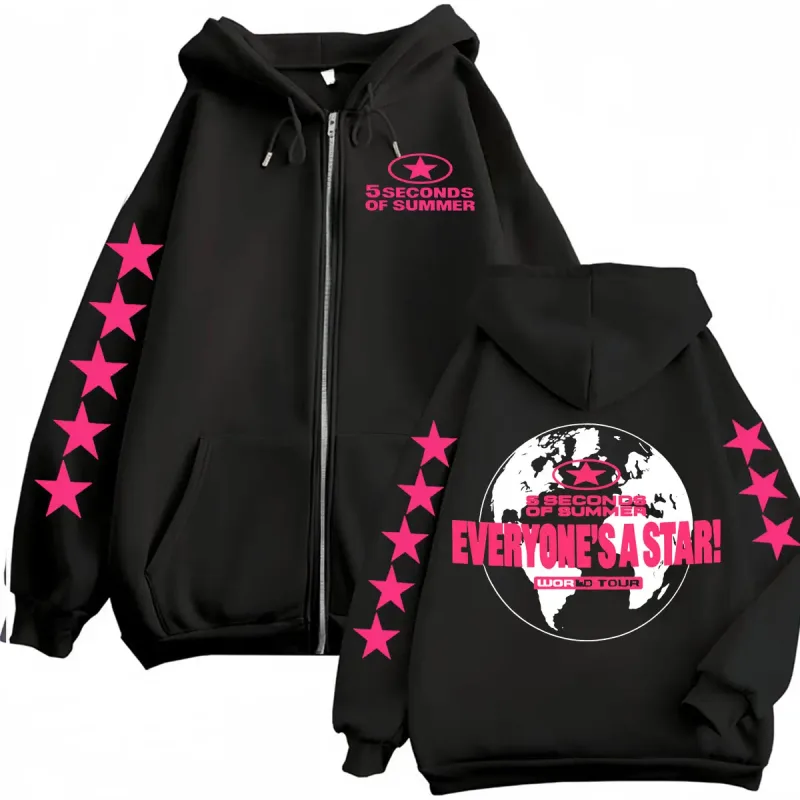 5 Seconds of Summer Everyone's A Star World Tour Zip Up Hoodies Men Women Harajuku Hip Hop Gothic Jacket Sweatshirt Hoodie Coats