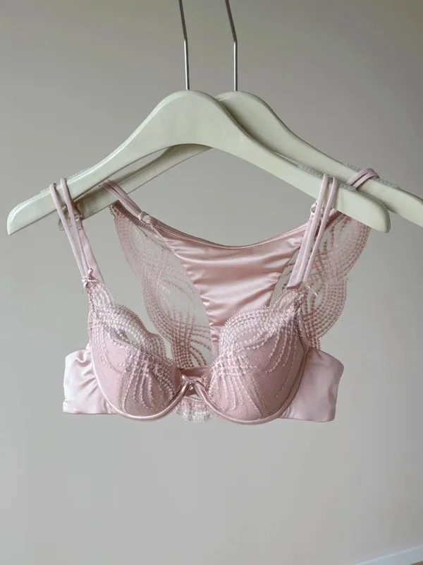 Halvkopp underkläder Set Dam Tunn Cup Push Up Mjuk Bygel BH Trosa Liten bröst Samla sidostöd Anti Sag Underkläder 32‑38