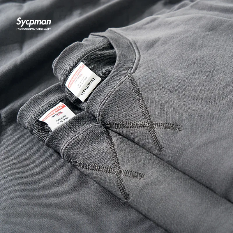380g Tight Match Heavy Inverted Triangle Loose Versatile Solid Cotton Vintage Autum Winter Long Sleeve Round Neck Sweater — image 5