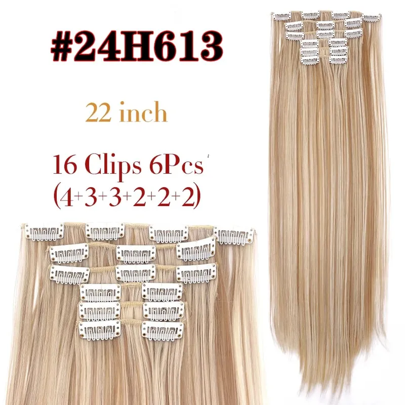 Black Clip In Extensions Straight 22" Long Synthetic Thick Clips On Hair Piece For Women 6Pcs/Set Curly Full Head Weddings Daily — image 17