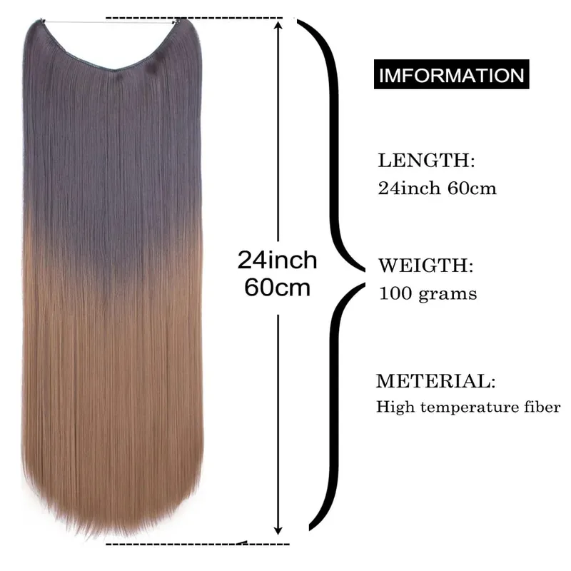 Jeedou One Piece No Clips Hairpieces Ombre Color Elasticity Invisible Wire Fish Line Wavy Synthetic Hair Extension — image 3