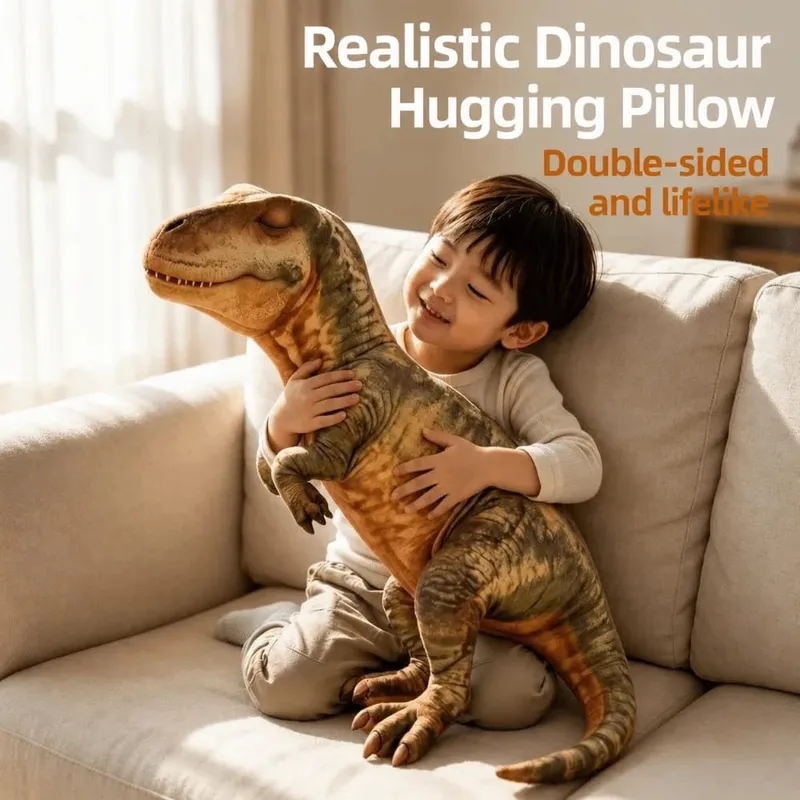 3D Design Dinosaur Pillow Lifelike Dinosaur Cotton Filling Cushion Kawaii Style Funny Shape Home Throw Pillow Gift Giving — image 6