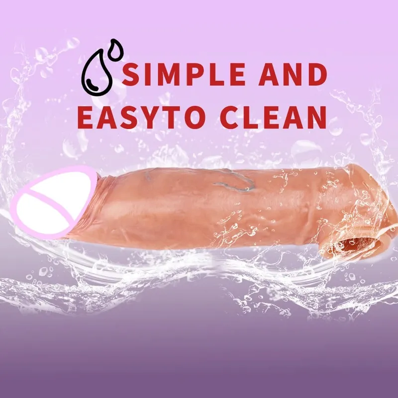 Makatotohanang Reusable Penis Sleeve Manipis Silicone Holster na May Anti-snap Ring Cock Enlargement Extender Para sa Mga Lalaki Delay Ejaculation — image 4