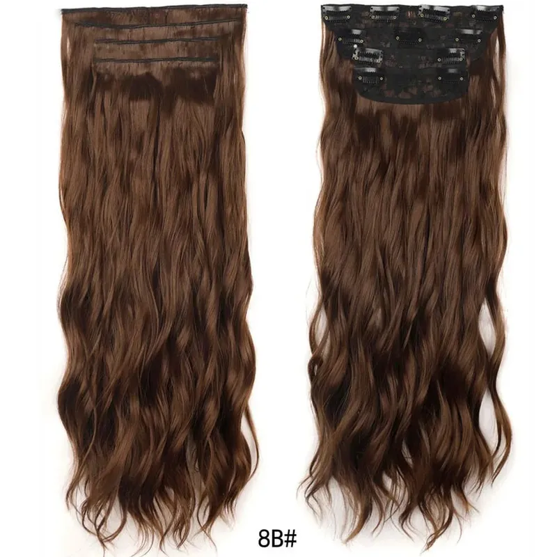 Jeedou Clip in Hair Extensions 4Piece/Set Synthetic Long Wavy Thick Hair Bouncy Curly Full Head Hairpiece Natural Looking