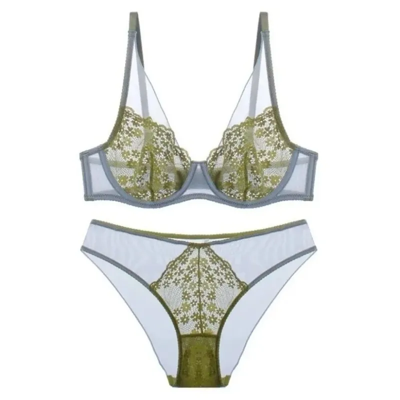 Mesh Lace Flower Bra Set Lingerie Brassiere Push Up Bra Women Thin Underwear Lace Floral Underpants Romantic Evenings