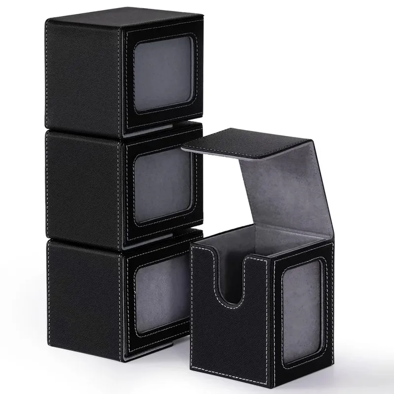 4 Pack Card Deck Box with Display Window Hold 120+ Single Sleeved Cards Magnetic Closure PU Leather Card Box for TCG Cards — image 2