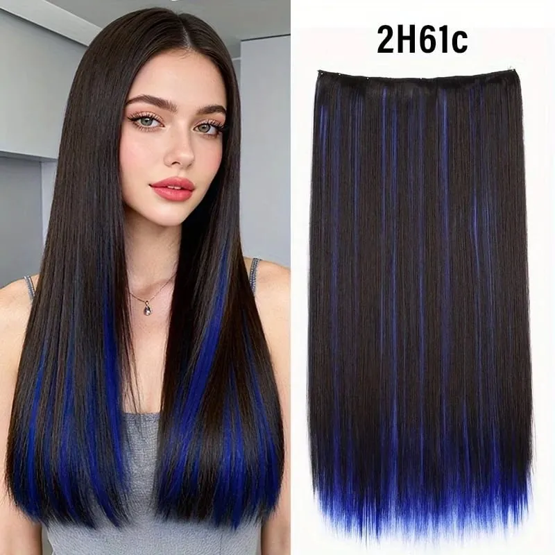 Synthetic 24Inch Long Straight 5 Clips Colorful Highlight Hair Extension Natural Soft Silky Hairpiece for Women Daily Use — image 10