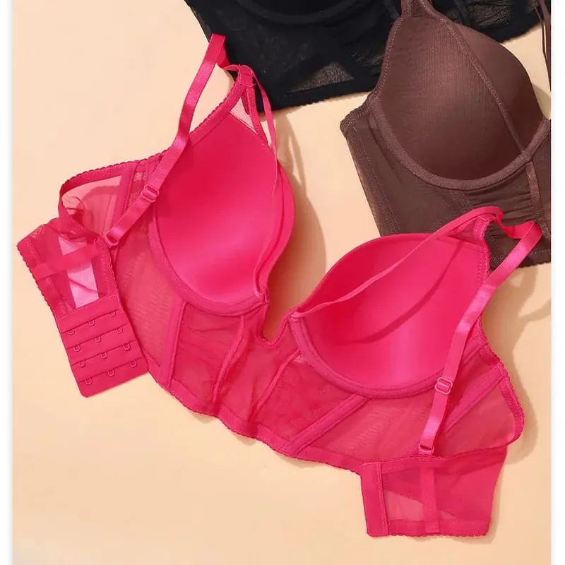Lingerie oca com decote em v profundo espinha de peixe roupa íntima push up feminino sexy alongar sutiã e calcinha conjuntos moda jovens meninas íntimas — image 6