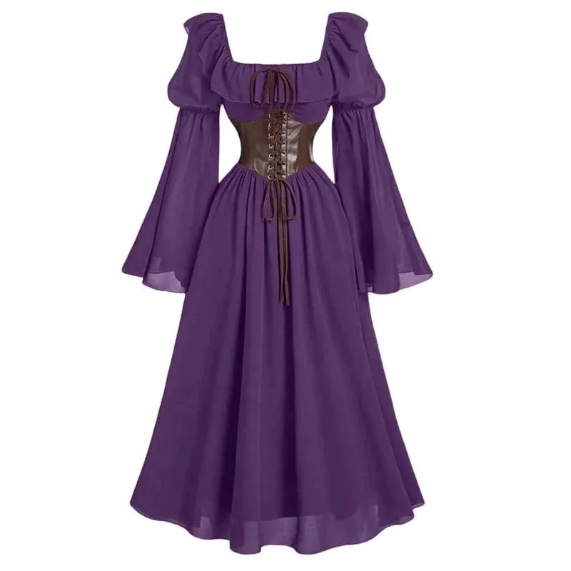 Medieval European and American Halloween New Women's Palace Vintage Dress Horn Sleeve Waist Square Neck Bat Sleeve Long Dress — image 5
