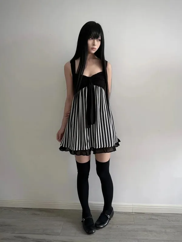 Y2K Harajuku Gothic Lolita Women's Dress Sexy Slim Fit Chic Trend Striped Suspenders Dresses Kawaii Japanese Emo Girl Streetwear — image 2