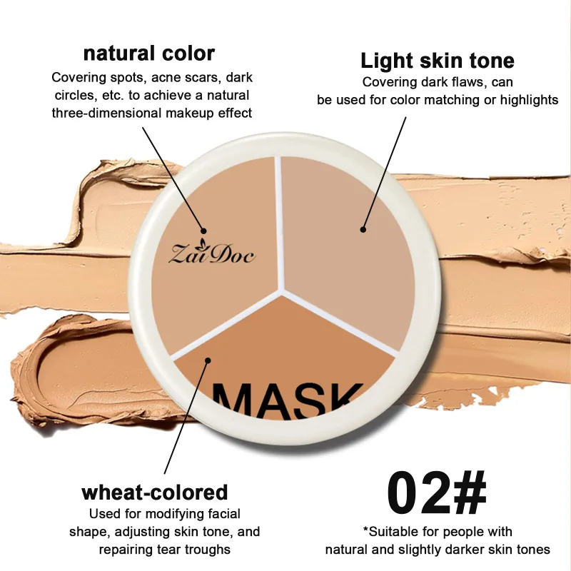 ZaiDoc 3 Colors Concealer Palette Full Coverage Long Lasting Cream Corrector for Acne Dark Circles Eye Bags Natural Makeup 15g Each — image 4