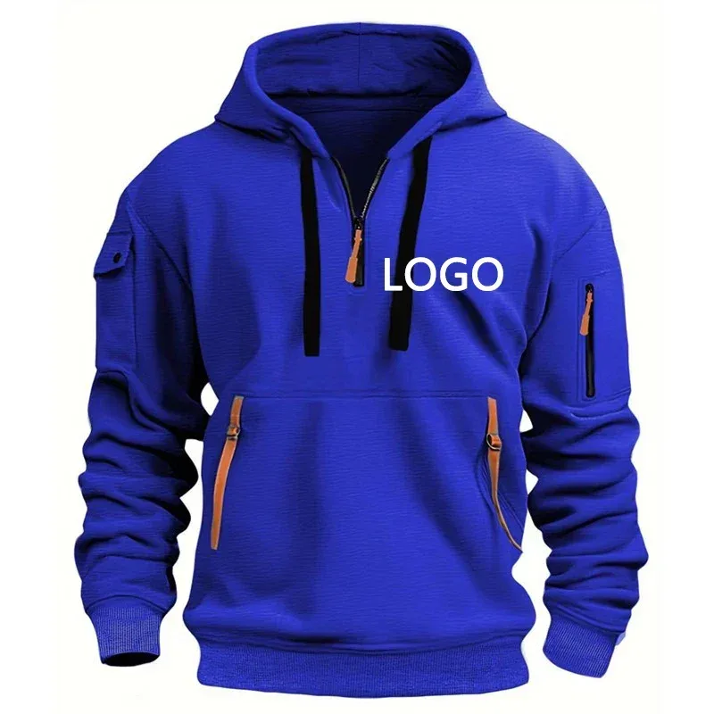 Novo personalizado ombro gota hoodies masculino lazer esporte multi zíper braço bolso solto moletom moda com capuz jaqueta pulôver — image 4