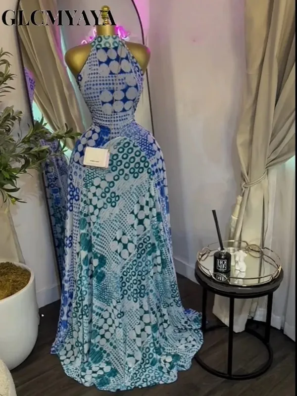 Feminino impresso sem mangas com faixas ajuste e alargamento a linha maxi vestido 2026 streetwear praia férias vestidos longos — image 6