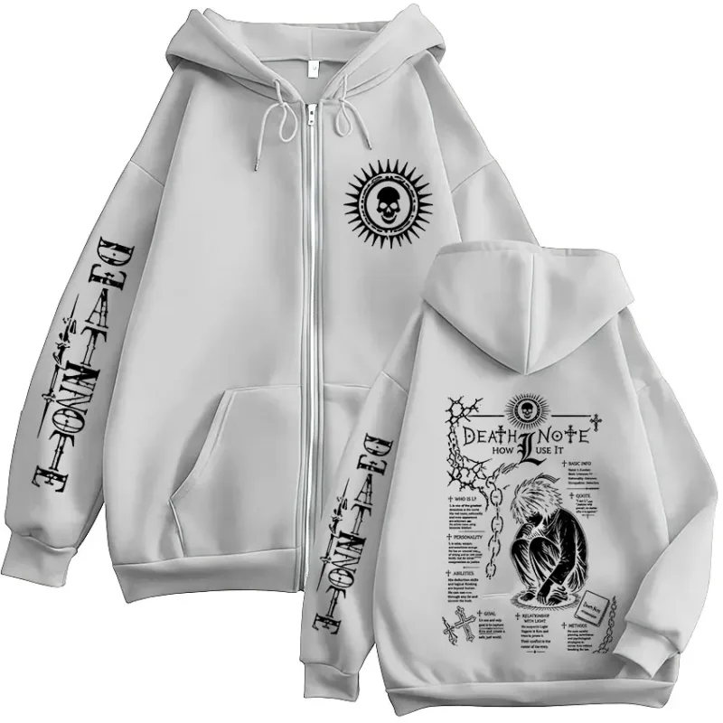 Anime Death Note L · Lawliet Ryuk Zipper Hoodies Roupas Masculinas Moda Casual Manga Longa Zip Up Moletom Com Capuz Jaquetas Casacos — image 7