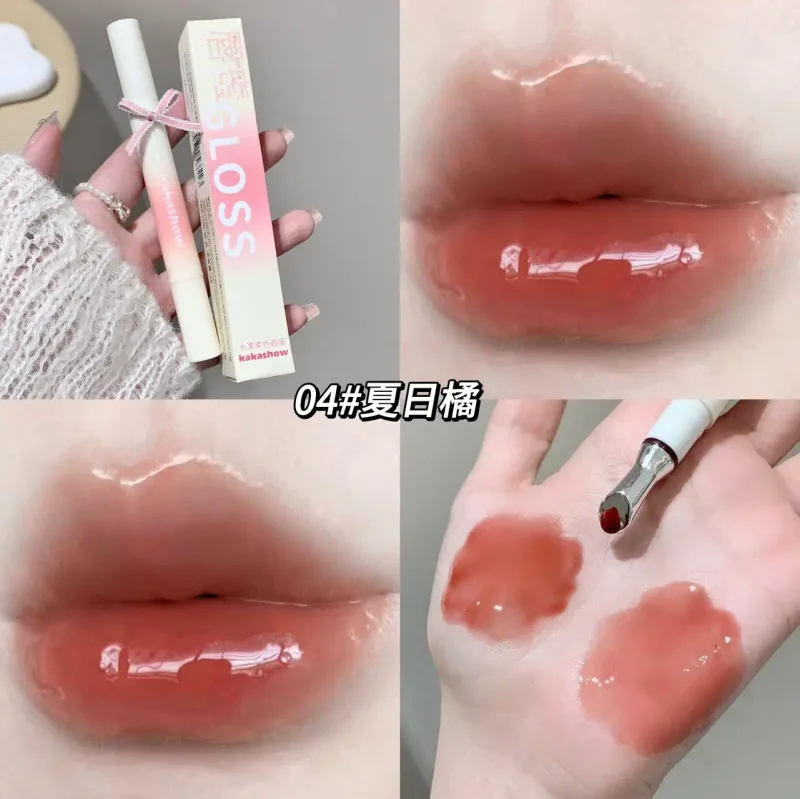 Kakashow 미러 하이드레이팅 립스틱(아이언 브러쉬 팁) 젤 립 글로스 하이드레이팅 립 글로스 6가지 천연 누드 쉐이드 화장품 — image 9